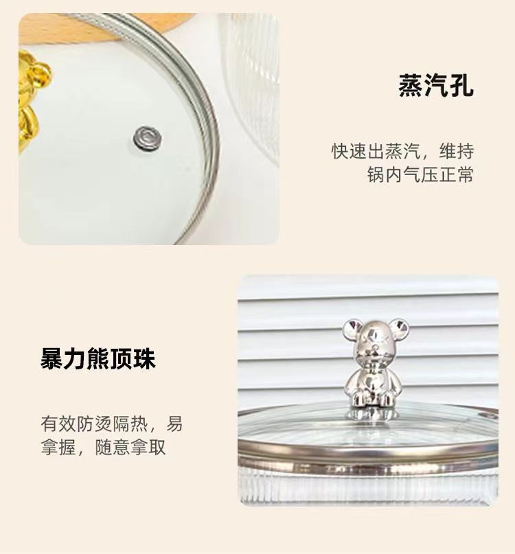 Creative Bear Double Ear Soup Pot Striped Pot Glass Transparent Health Pot Electric Ceramic Stove Heatable Instant Noodle Bowl Milk Pot
