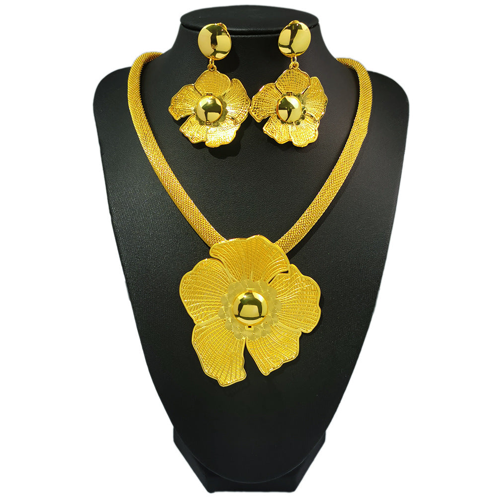 Various Dubai Sets for Women24K Gold Color Big Flower Pendant Necklace and Earrings Wedding Party African Set