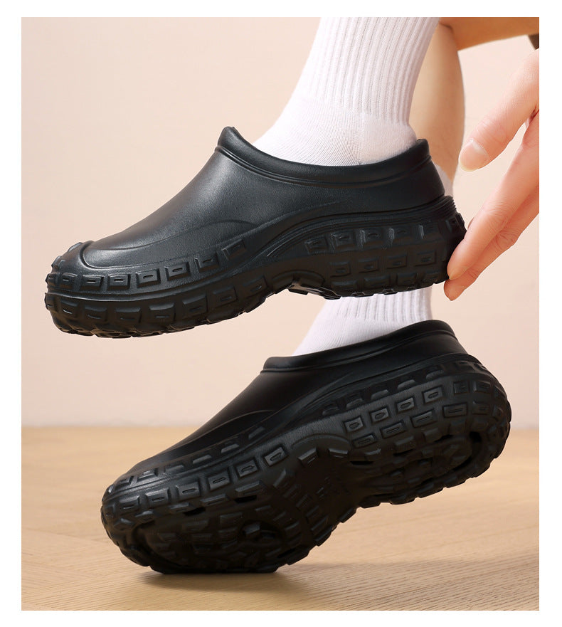 Chef Shoes for Men Spring Non-Slip Waterproof Oil-Proof Kitchen Shoes Black Thick Sole Slip-On Work Shoes for Women