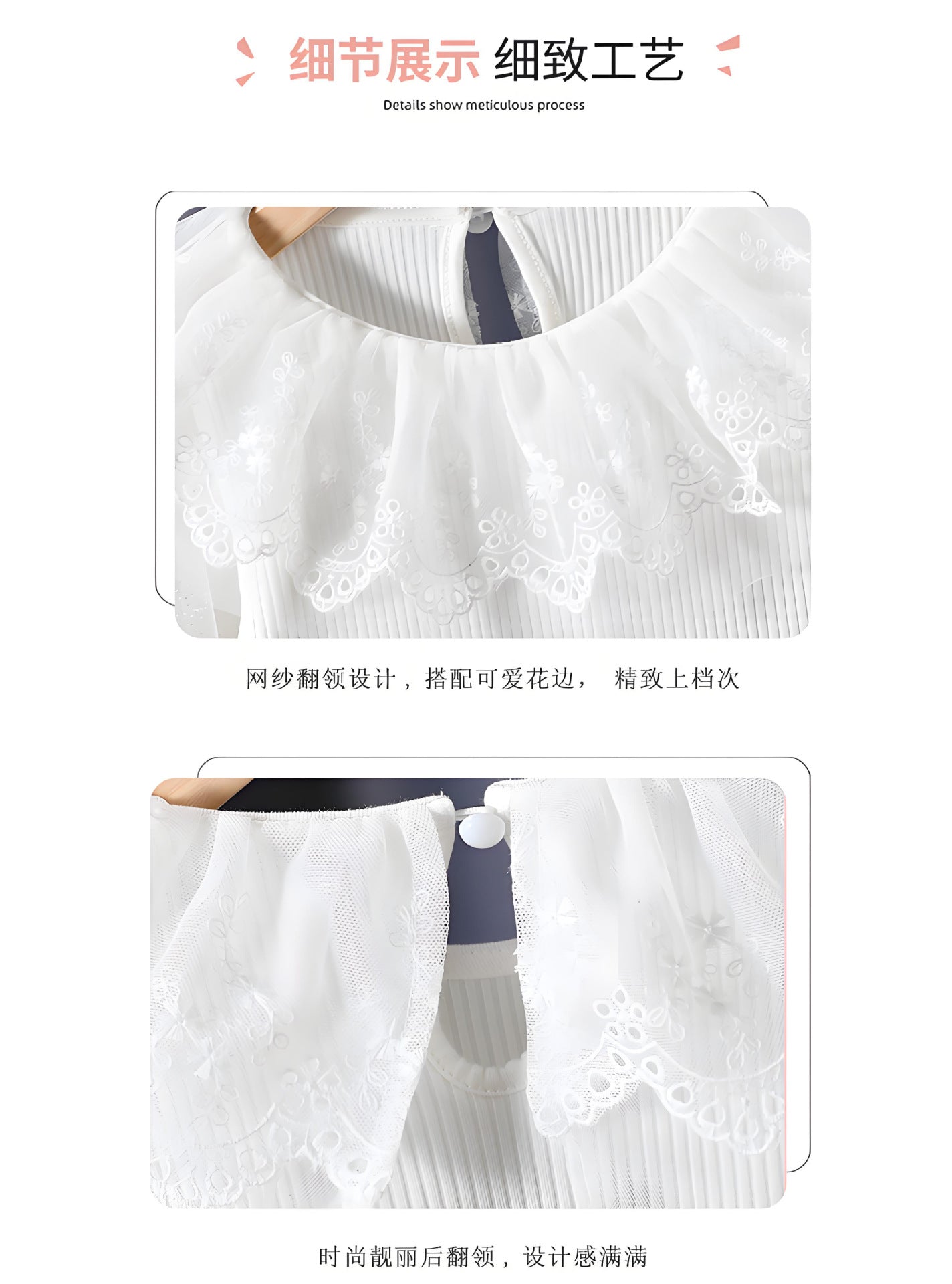 Upscale2025New Style Girls' Long Sleeve Tops Spring and Autumn Children's Lace Collar White Inner Wear Stylish for Little Girls t T-shirt6