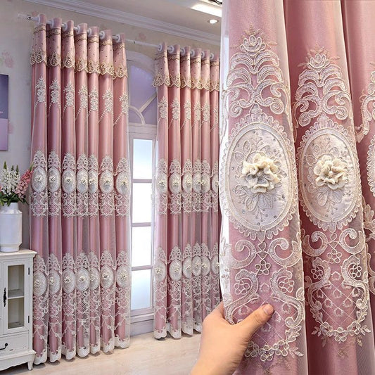 European Style High-End Simple Modern Fabric Sheer Integrated Blackout Double Layer Embossed Embroidered Curtains for Living Room Bedroom Balcony