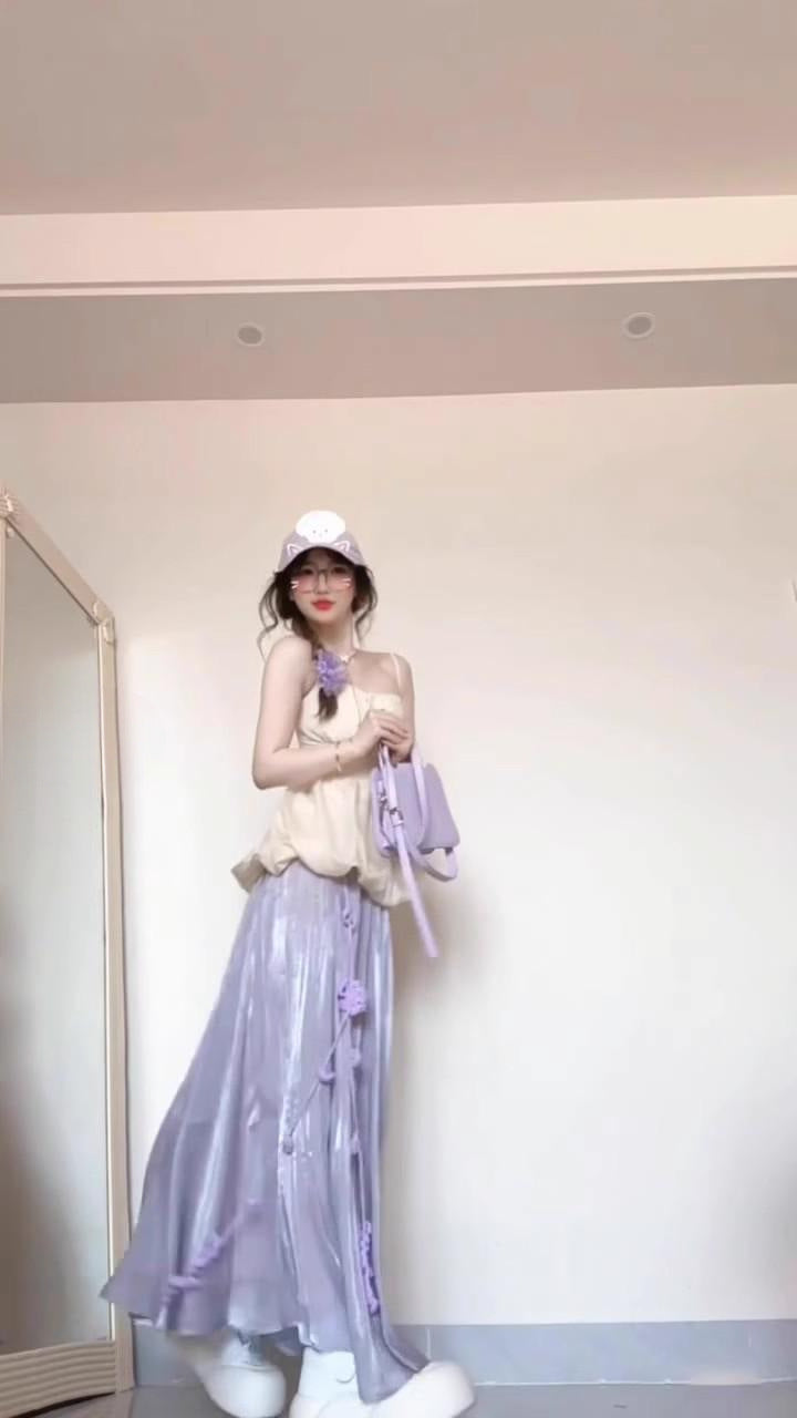Pure Desire Sweet Spicy Girl Set for Women Summer Flower Bud Strap Top Outfit Purple Stunning Half Skirt Fashion Two-Piece Set