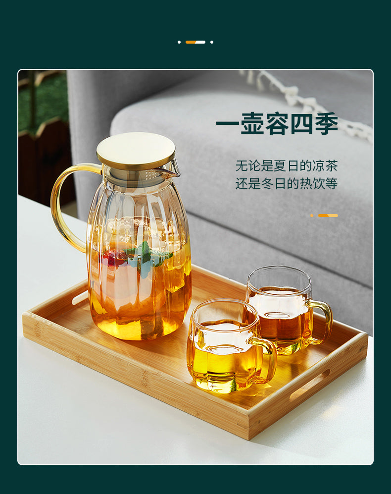 High Borosilicate Glass Cold Water Pitcher Large Capacity Metal Lid Household Transparent Set High Temperature Resistant Explosion-Proof Cold Water Pitcher