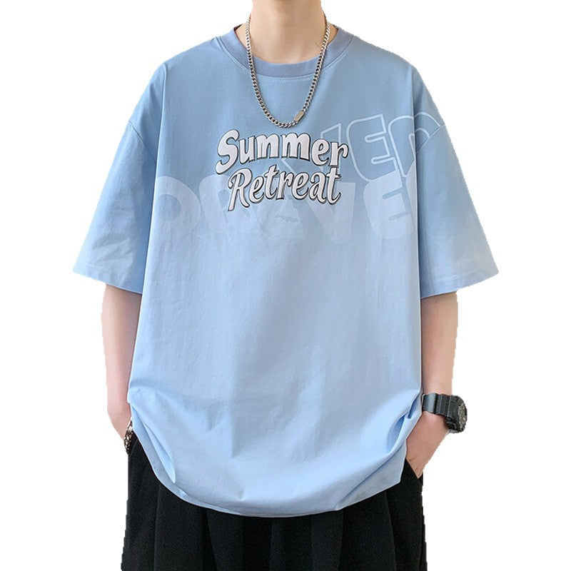 2025Summer new gradient color short sleeves t Men's Cool Loose Half Sleeve Shirt T Trendy Brand Crew Neck Casual T-Shirt