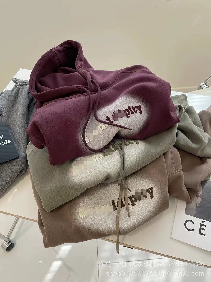 American Style Fleece-Lined Thickened Autumn Winter New Hooded Sweatshirt for Women Korean Version Plus Size Loose Coat Student Couple Outfit