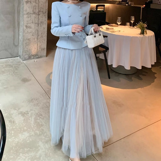 Fashionable Scarlett2025Super Popular Spring Outfit Set for Women: Top, Jacket, Half Skirt, Round Neck, Socialite Style