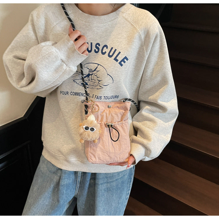 Internet celebrity ins Single Shoulder Crossbody Drawstring Small Bag2025Niche Fashion Lightweight mini Women's Nylon Phone Bag
