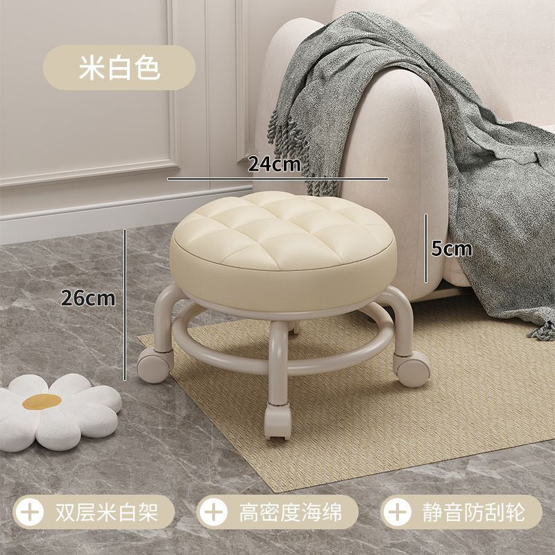 Universal Wheel Small Stool with Wheels, Low Stool for Home, Shoe Changing Stool, Living Room Children's Round Stool with Wheels, Silent Wheels