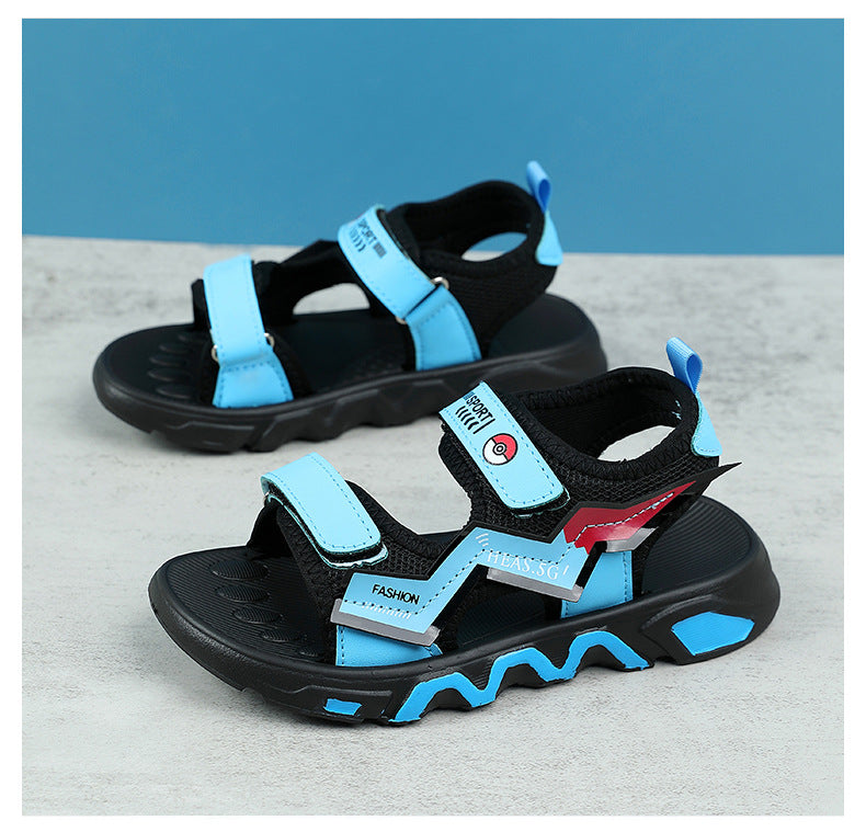 Boys' Fashion Sandals Summer New Children's Velcro Big Kids Student Sports Soft Sole Beach Shoes Non-Slip