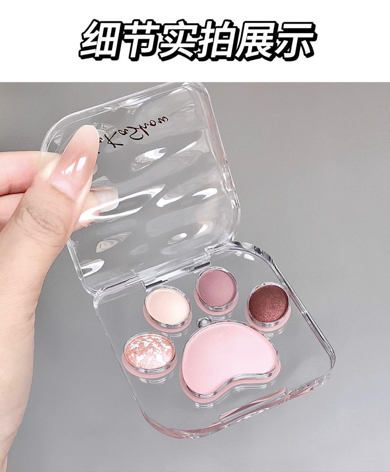 kakashow Cat Paw Eyeshadow Palette Pearlescent Matte Fine Glitter Korean Style Colorful Aegyo-sal Blush Rouge All-in-One Palette C376