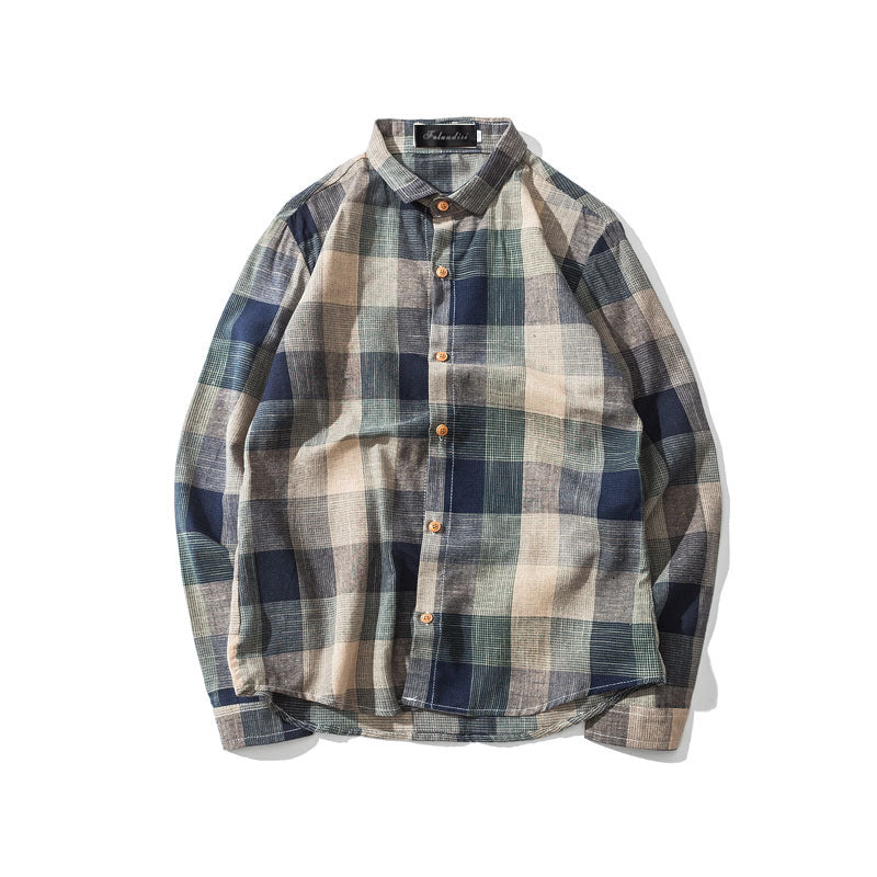 2025Plaid Long Sleeve Shirt Men Korean Version Slim Fit Youth Trendy Handsome Shirt Couple Casual Thin Shirt