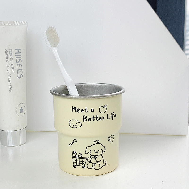 ins Cute Bichon Frise Dog Mouthwash Cup304Stainless Steel Step Simple High-Value Couple Toothbrush