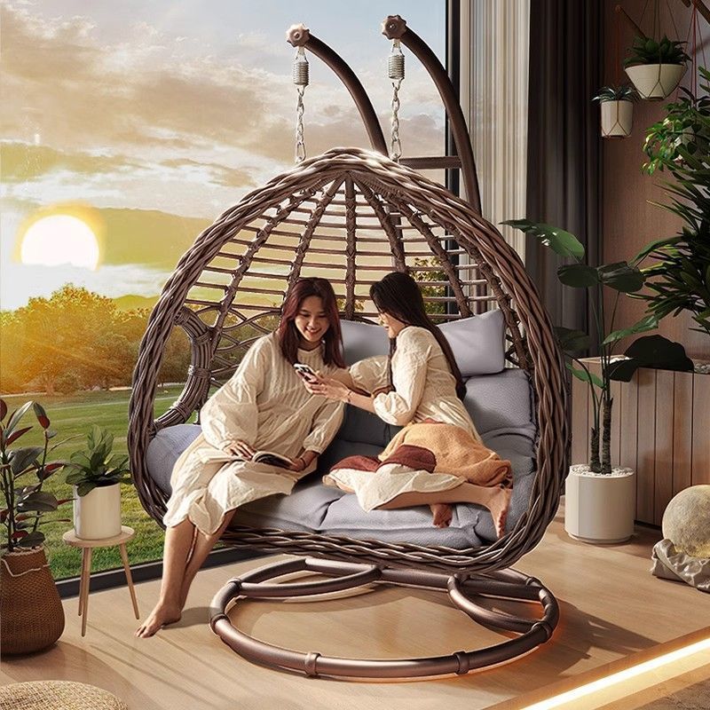 Outdoor Hanging Basket Chair Swing Courtyard Double Hanging Chair Home Balcony Indoor Internet Celebrity Bird's Nest Hammock Rattan Chair Rocking Chair