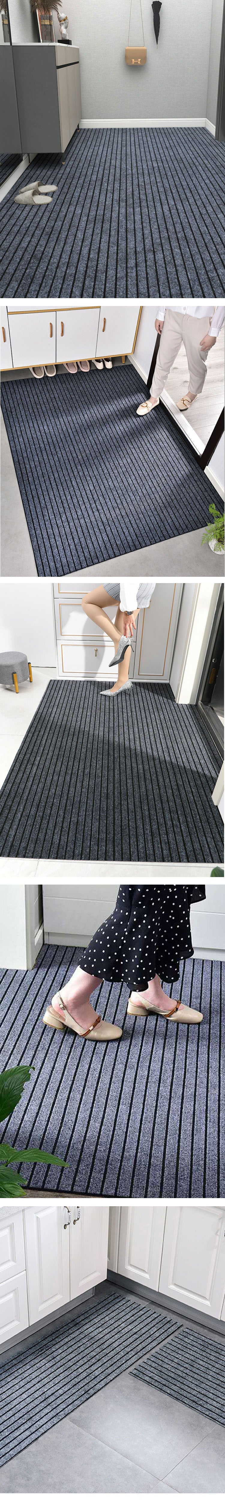 Cuttable Entrance Door Mat Home Kitchen Non-Slip Oil-Proof Washable Striped Non-Slip Water-Absorbent Carpet Floor Mat