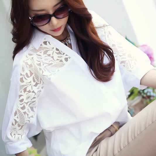 Foreign Trade Southeast Asia Plus Size Fat MM Chiffon Blouse Lace Blouse Loose Five-Quarter Sleeve Short Sleeve Shirt Southeast Asian Style