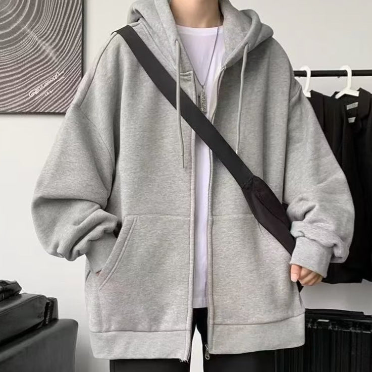 Fashionable Versatile Hooded Sweatshirt for Men Autumn Wear2024New Loose Fleece-Lined Versatile Casual Cardigan Couple Jacket
