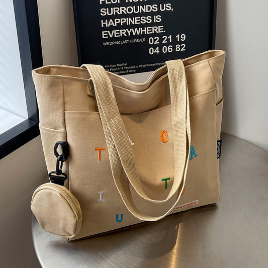 Large Capacity Canvas Bag Women2024New Commuter Tote Bag for Women ins College Student Class Shoulder Tote Bag
