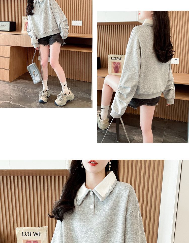 Contrast Color polo Women's Spring and Autumn Thin Sweatshirt2025New Loose Fit Short Design Top for Petite Figures