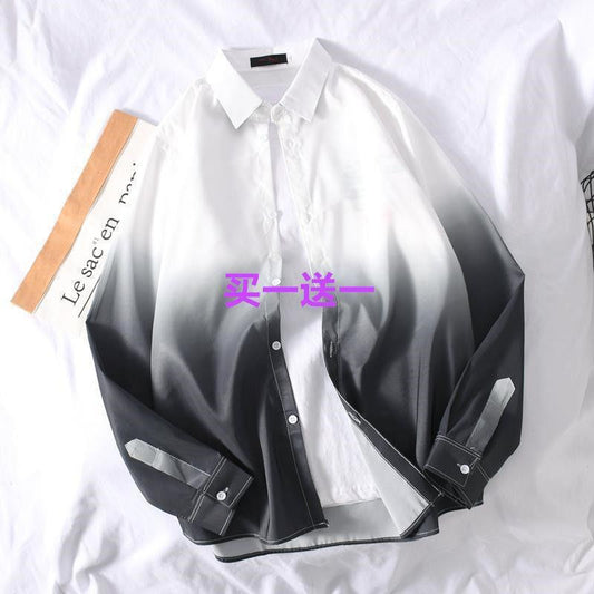 Romantic2025New Gradient Color Shirt for Men Korean Version Loose Trendy Stylish Casual Long Sleeve Shirt