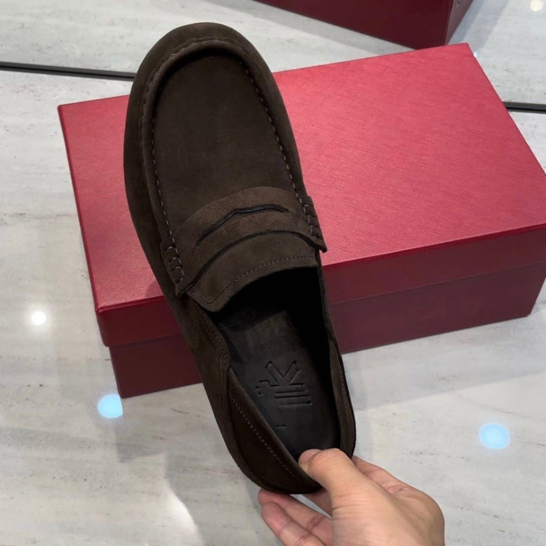 Light Luxury Men's Shoes Pure Leather Summer Business Casual Slip-On Loafers Lazy Driving Suede Leather Shoes Soft Sole Shoes