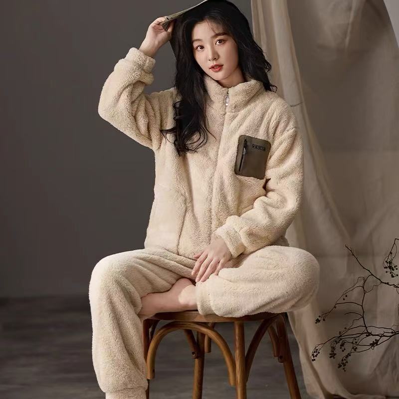 New Warm Coral Fleece Couple Set Pajamas Winter Plus Size Thickened Set Homewear