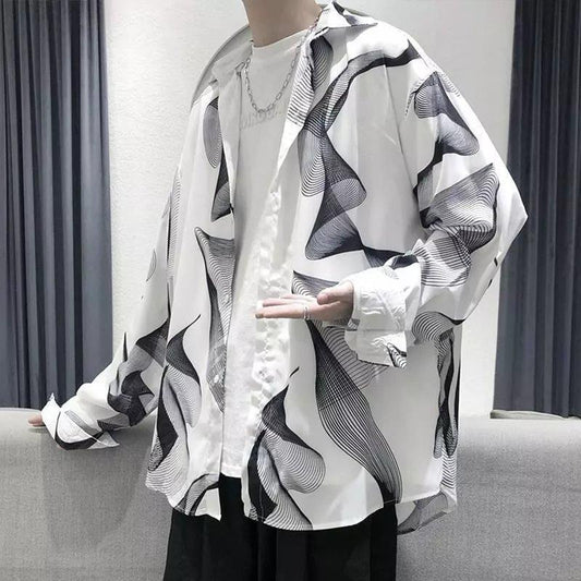 Autumn Hong Kong Style Cool Long Sleeve Shirt for Men Dark Style Design Top Youth Casual Loose Shirt