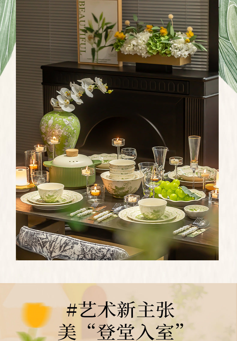 Lily of the Valley Bowl and Plate Set Household Ceramic Tableware Set Pastoral Style High-Value Underglaze Color Vegetable Plate Soup Plate Bowl and Chopsticks