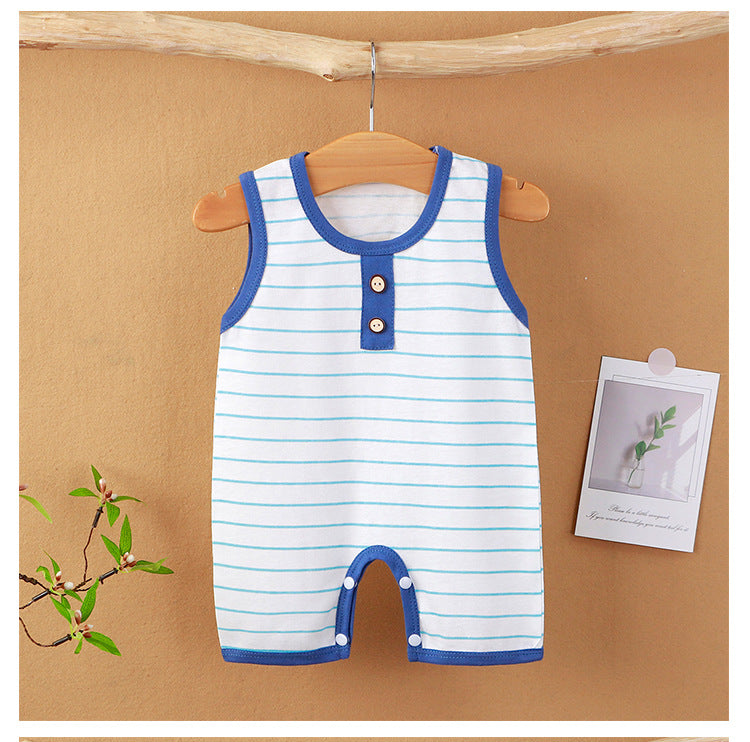 Summer New Baby Romper for Boys and Girls, Thin Cotton Sleeveless Jumpsuit Newborn Striped Vest Romper