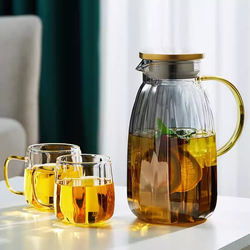 High Borosilicate Glass Cold Water Pitcher Large Capacity Metal Lid Household Transparent Set High Temperature Resistant Explosion-Proof Cold Water Pitcher