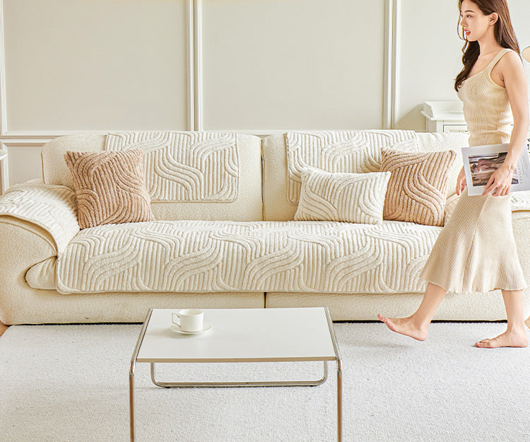 cream-style autumn and winter plush sofa Non-Slip Sofa Cover