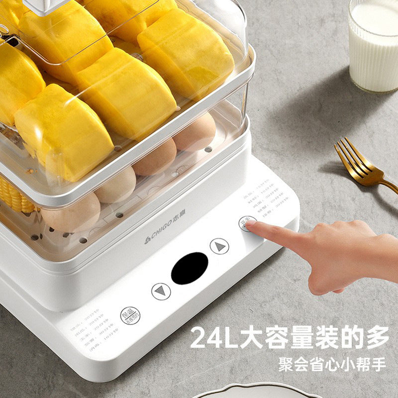 Zhigao Electric Steamer Multi-Function Home Use Steamer24L Large Capacity Visible Lid Three-Layer Gift Wholesale Electric Steamer
