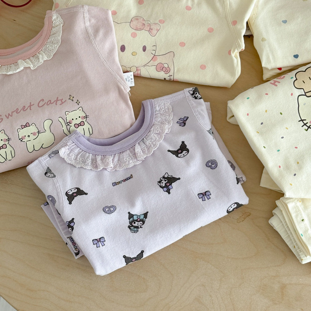 Girls A Pajama Set2025Autumn Girls Korean Style Homewear Baby Cute Cartoon Print Two-Piece Set Trendy