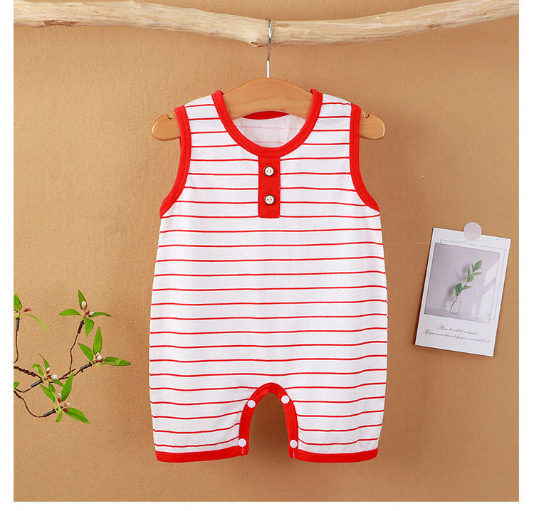 Summer New Baby Romper for Boys and Girls, Thin Cotton Sleeveless Jumpsuit Newborn Striped Vest Romper