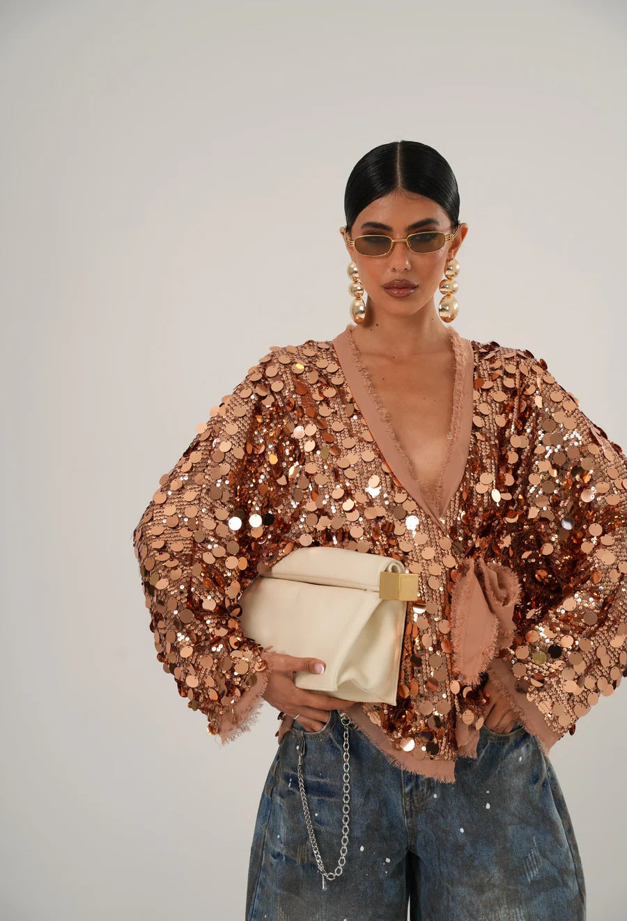 GY26109Fashion Sequin Patchwork Jacket