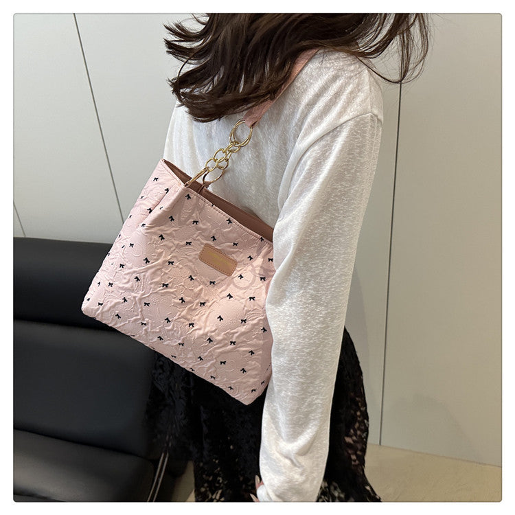 2025Trendy Fashion Bowknot Pleated Large Capacity New Casual Simple Commuter Single Shoulder Crossbody Underarm Bag for Women