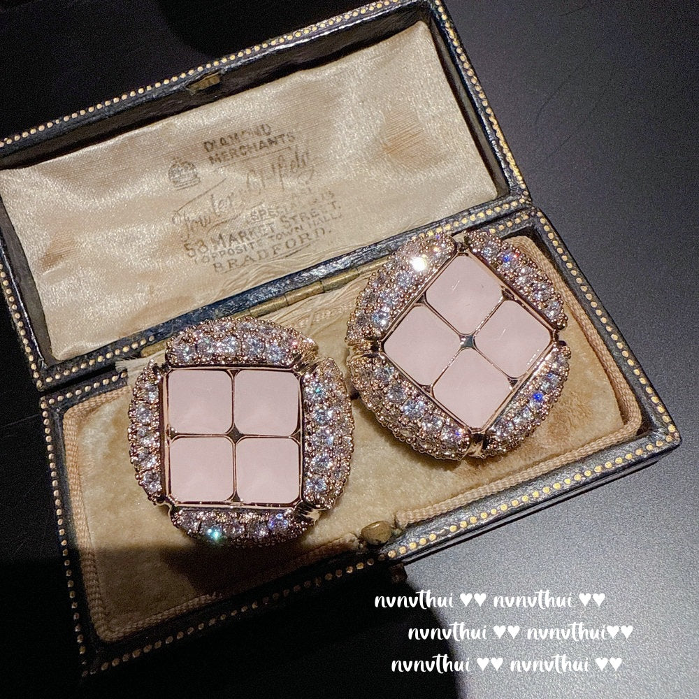 Sparkling Paphos Cloud Pattern Jellyfish Tassel Gemstone Earrings The Joy of a Rich Woman Egg-shaped Princess Pink Earrings