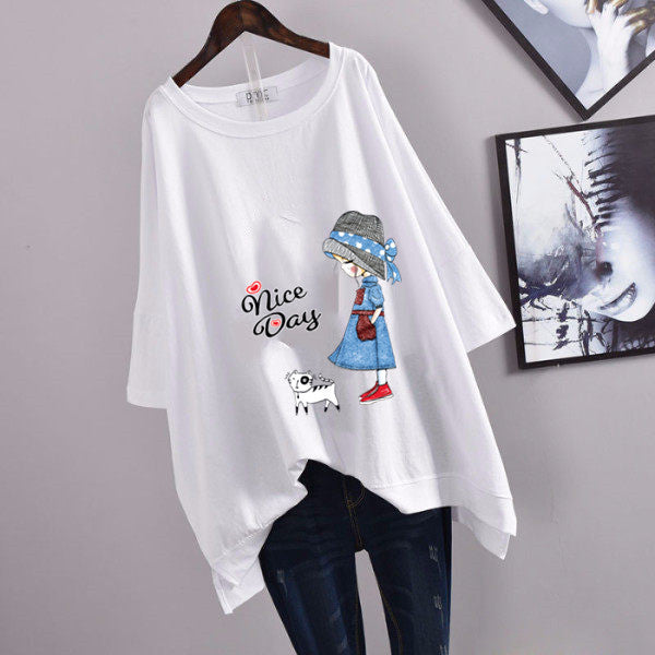 200Plus Size Women's Summer Leaf Print Casual Split Mid-Length Short Sleeve Dress T Women's Loose Fit Plus Size Shirt