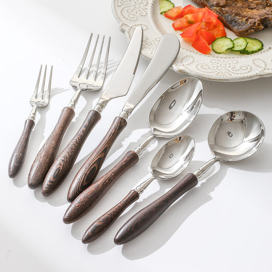 304Stainless Steel Knife Fork Spoon Chicken Wing Wood Handle Knife Fork Spoon Vintage Western Cutlery Hotel Steak Knife Fork Spoon