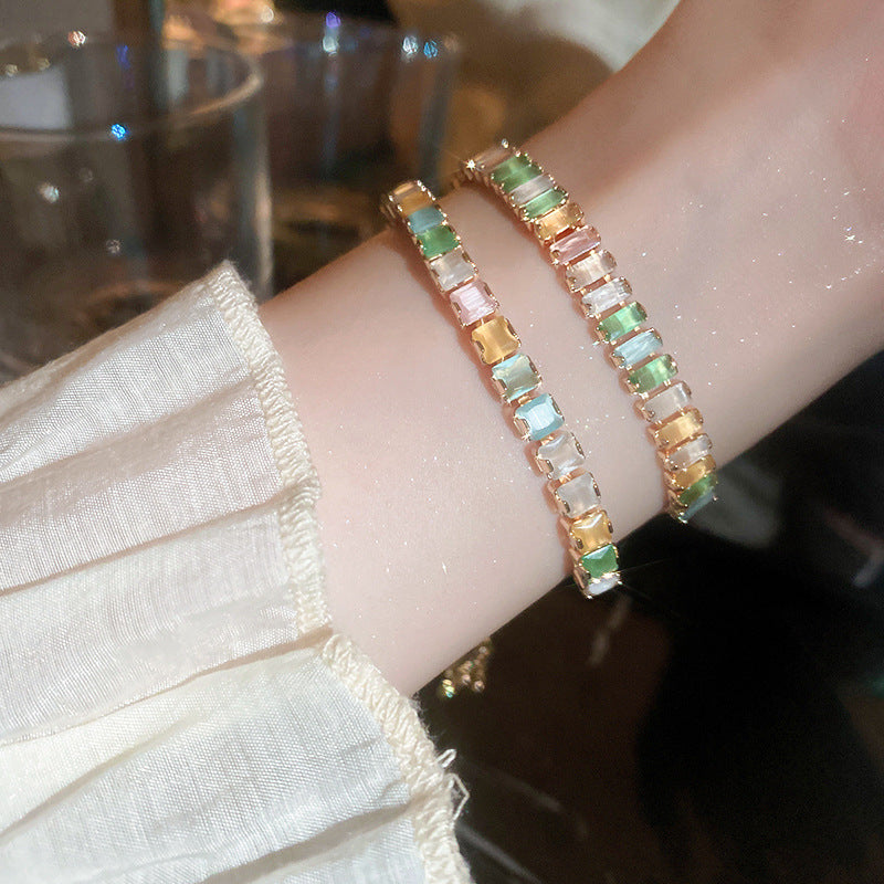 Xiaohongshu Same Style Hot-Selling Zircon Bracelet Light Luxury Niche Exquisite High-End Feel Adjustable Pull Jewelry for Women