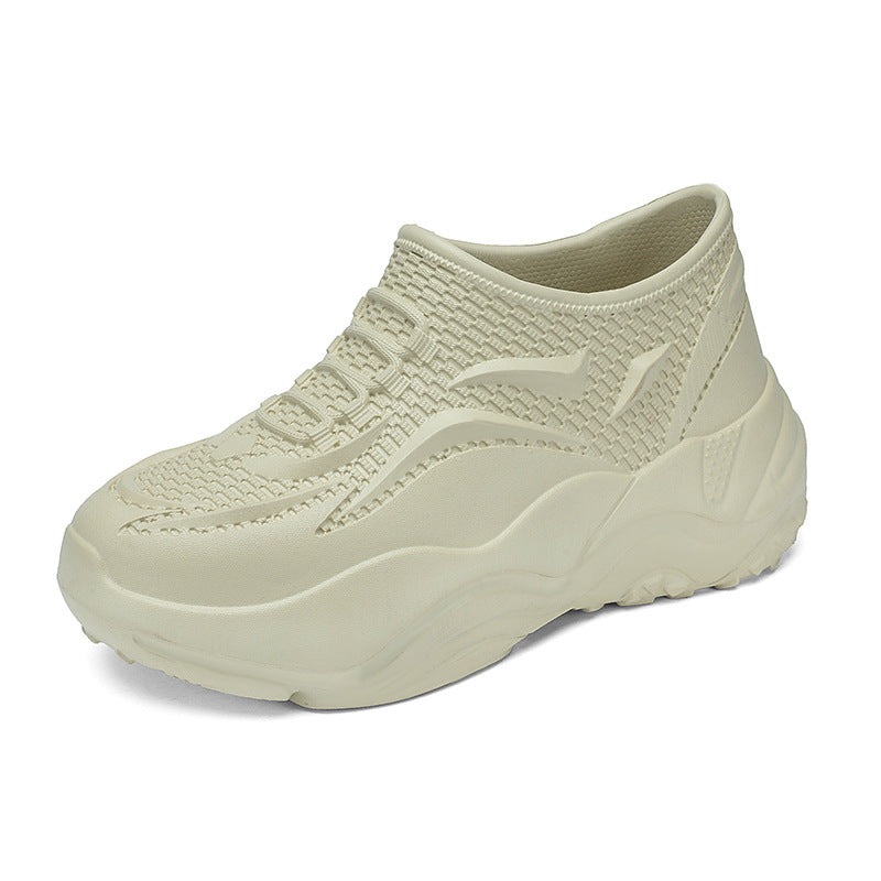 Kitchen Non-Slip Shoes for Men, Summer Breathable Thick Sole Pure Black Chef Waterproof Work Shoes, Outdoor Sports Fishing Rubber Shoes
