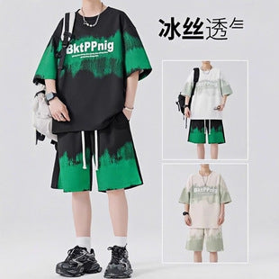 American striped short sleeve t Men's Summer Trendy Neck Loose Cotton