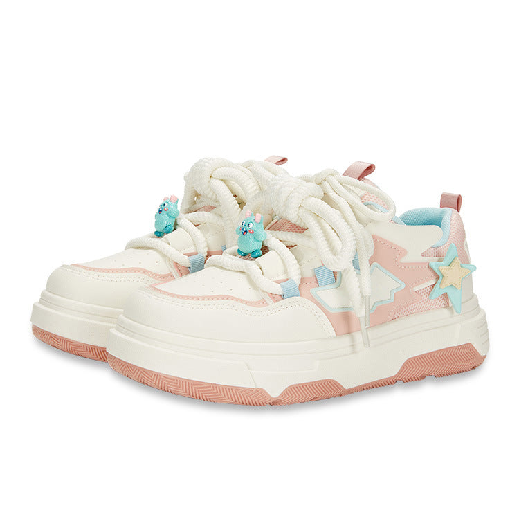 Fresh Bread Shoes Trendy Color Block Elegant Versatile Eye-catching Thick Sole Height-increasing Non-slip Wear-resistant Balanced Low-top Sneakers