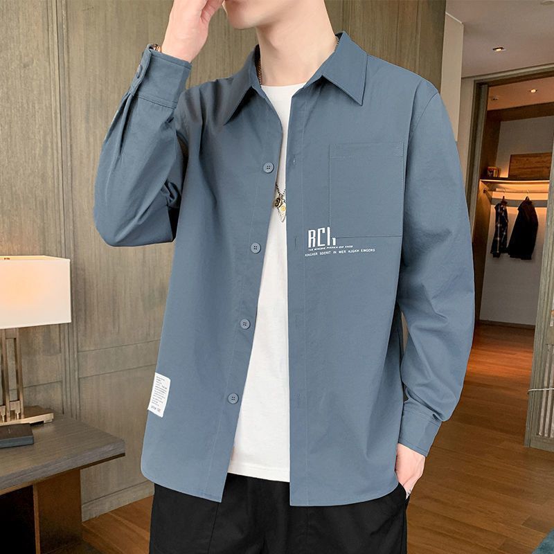 Gradient Long Sleeve Shirt for Men, Spring and Summer Loose Thin Jacket, Korean Style Trendy Casual ins Fashion Brand Sunscreen Shirt