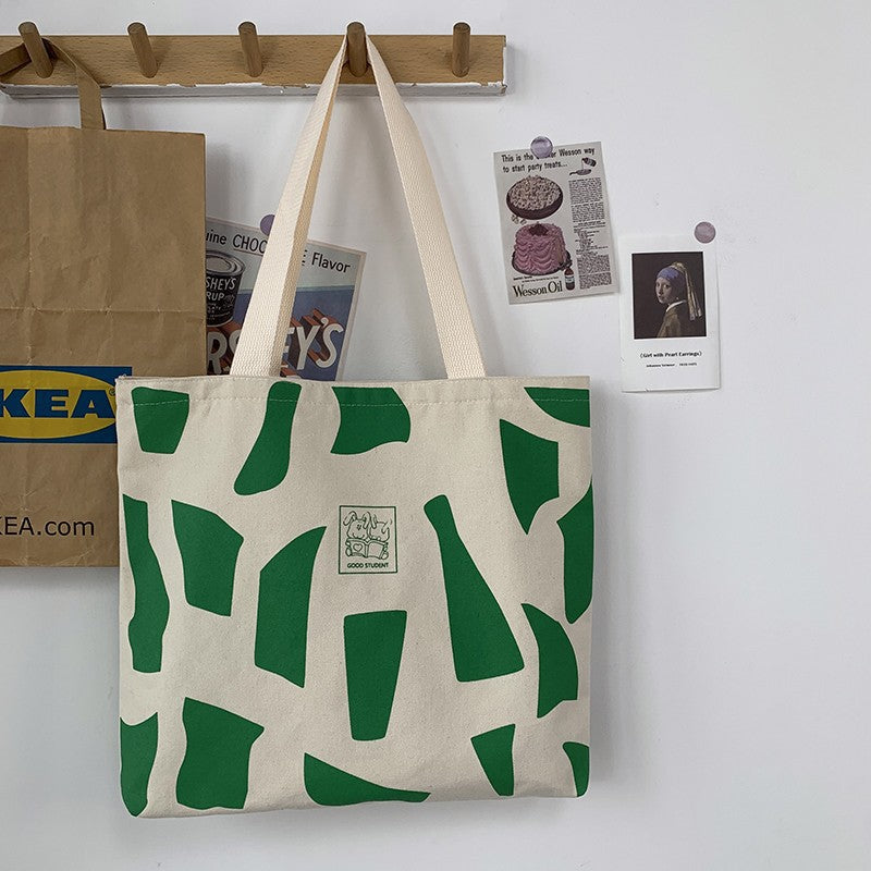 Canvas bag for women, single shoulder, suitable for college students to carry books ins Korean Style Zippered Artistic Design Handheld Canvas Bag