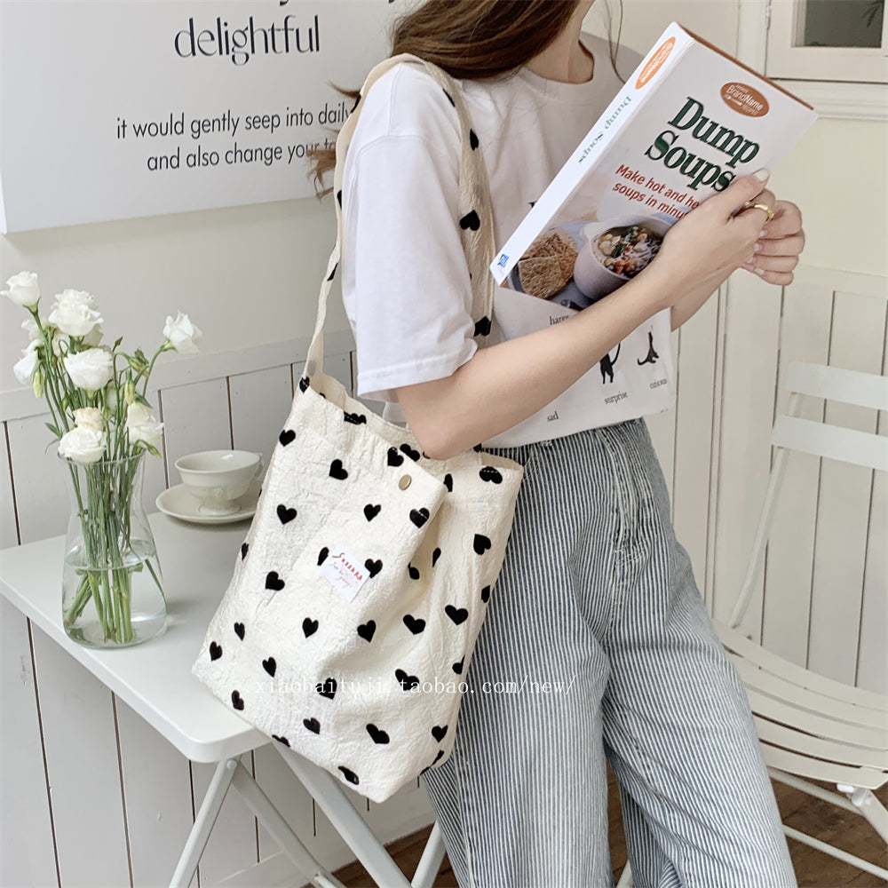 Little White Rabbit Desk New Textured Heart Canvas Single Shoulder Vest Bag Large Capacity Handbag for Women Underarm Small Win Shuo