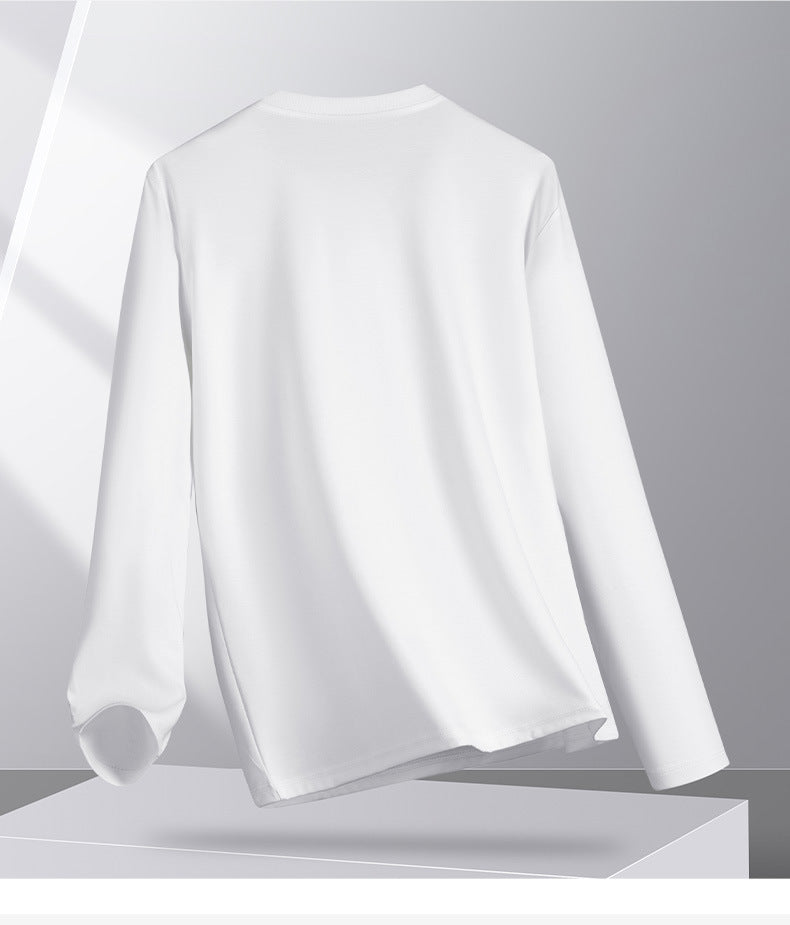 Pure Cotton Liquid Ammonia Triple Protection Long Sleeve t Men's T-shirt2025Autumn Unisex Crew Neck Pullover Solid Color Basic T-Shirt