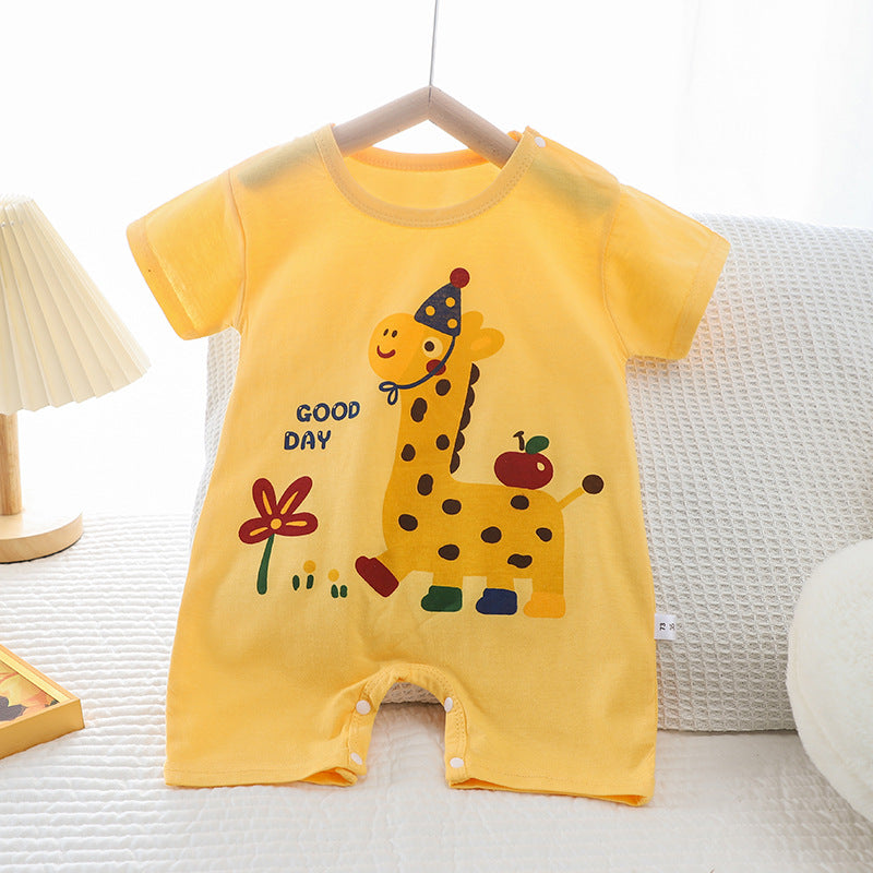 Summer New Infant Crawling Suit Pure Cotton Korean Version Thin Boys' Short Sleeve Girls' One-Piece Romper