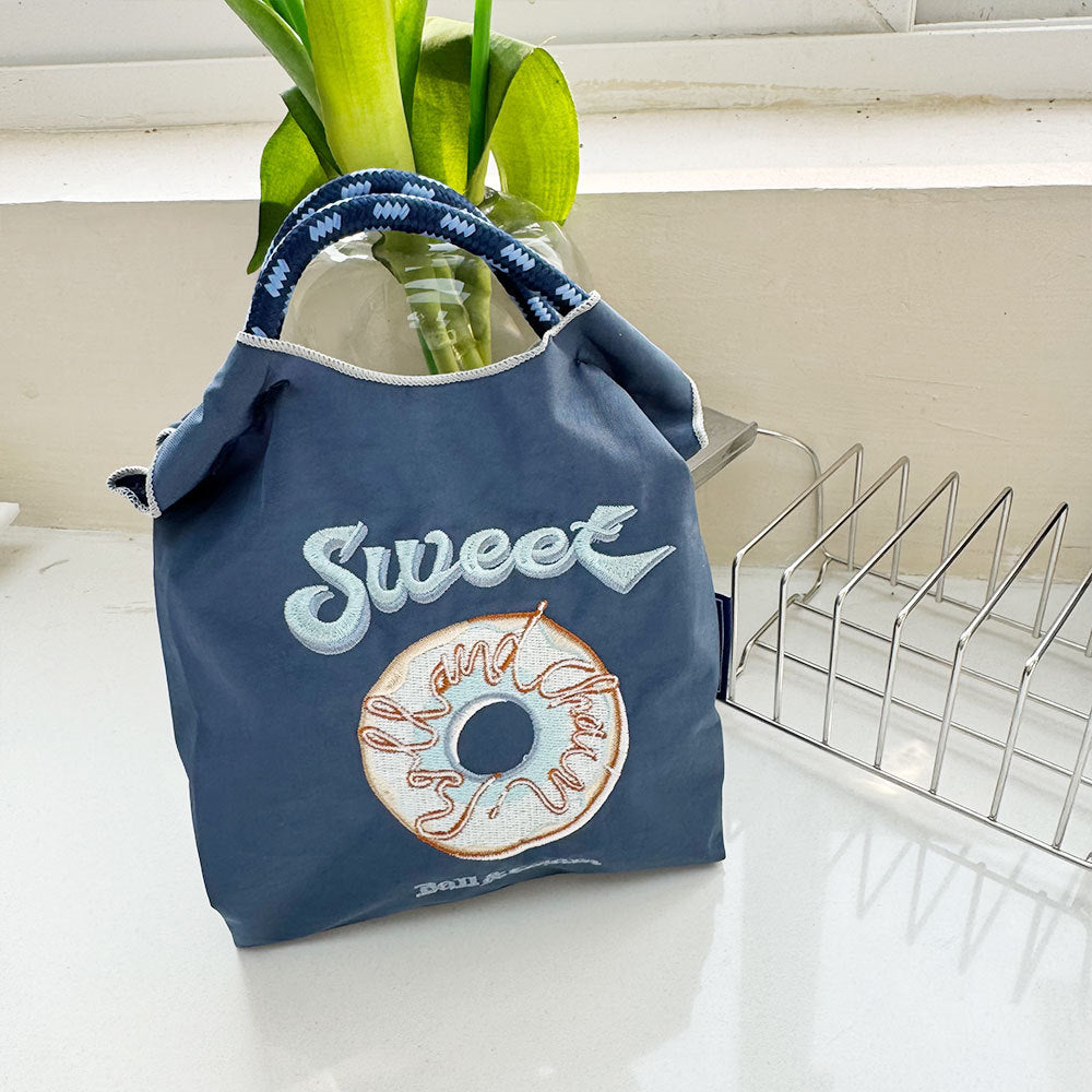 Japanese Style BallChain Same Style Eco-Friendly Embroidered Shopping Bag Nylon Fabric Floral Handheld Niche Fashion Shopping Bag