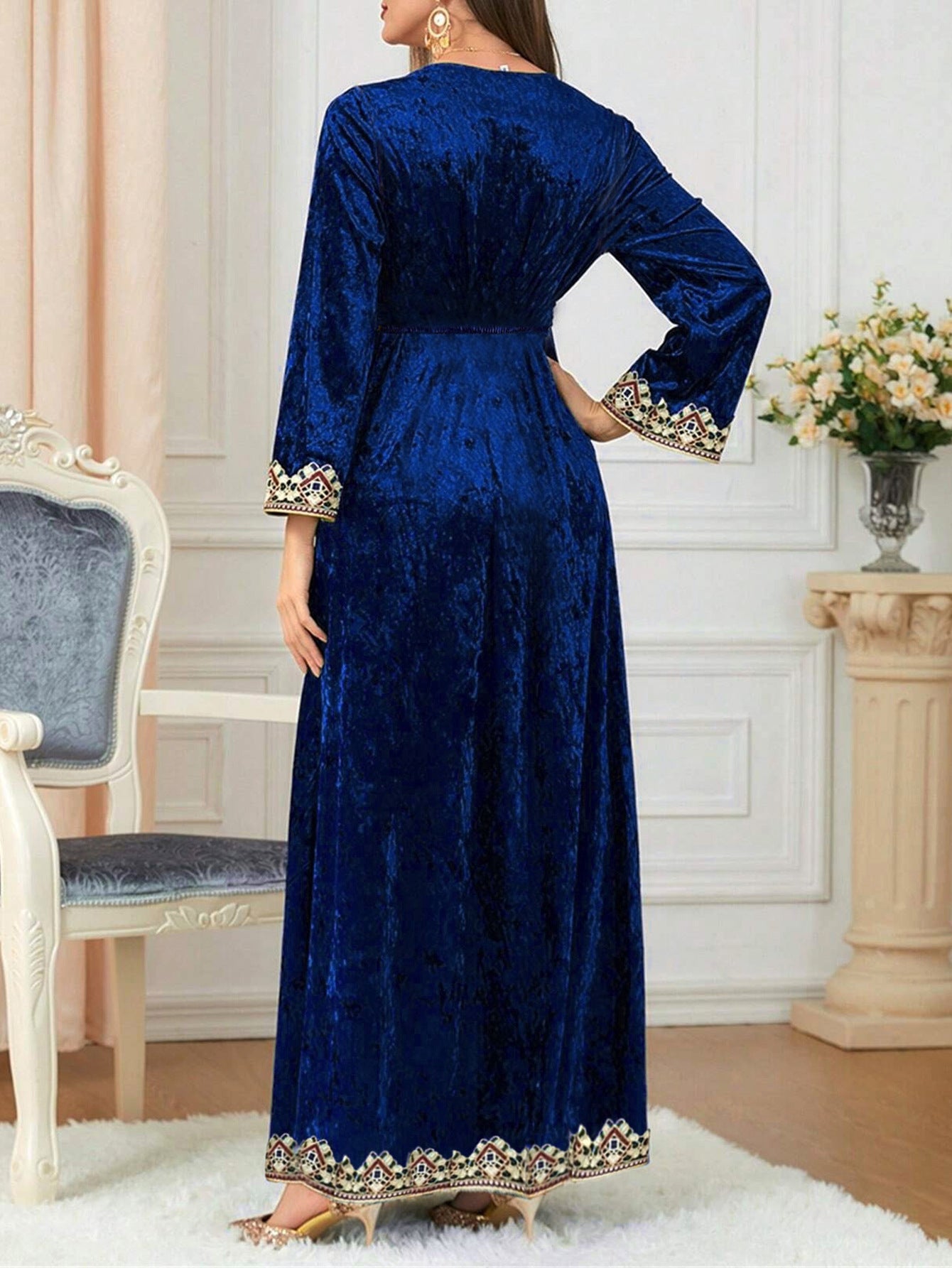 Amazon Muslim Autumn Winter New Dress Middle East Dubai Velvet Fashion Elegant Women's Party Evening Gown