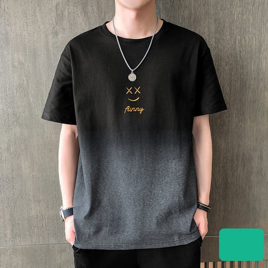 Leisure t Trendy Slim Fit T-Shirt Round Neck Gradient Print Short Sleeve Top T Men's Trendy Versatile Shirt ins Wind